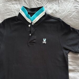 Psycho Bunny Black Polo with Teal and White Collar